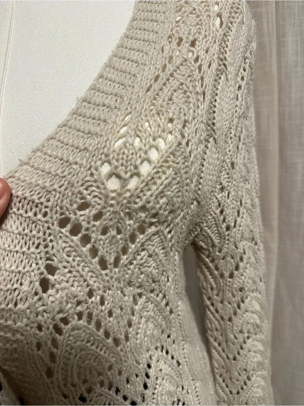 FILO Cream Openwork Button-Front Women's Cardigan Sweater